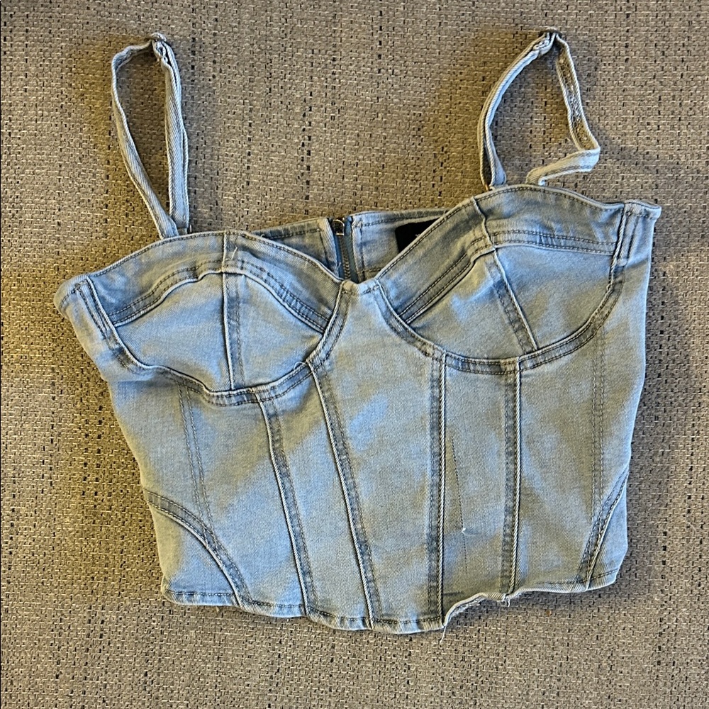 Refuge Light Blue Denim Corset Tank Top